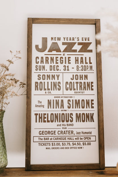 Carnegie Hall inspired jazz wall decor on wood