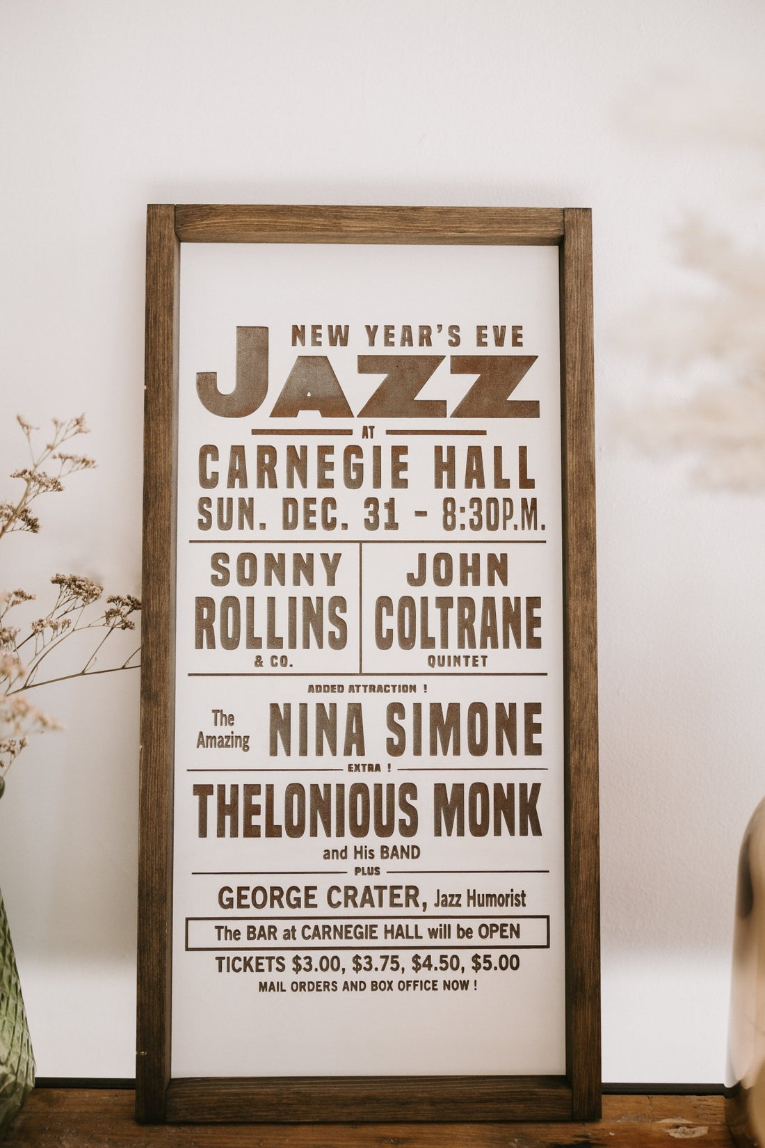 New Year’s Eve jazz wall art with concert poster design