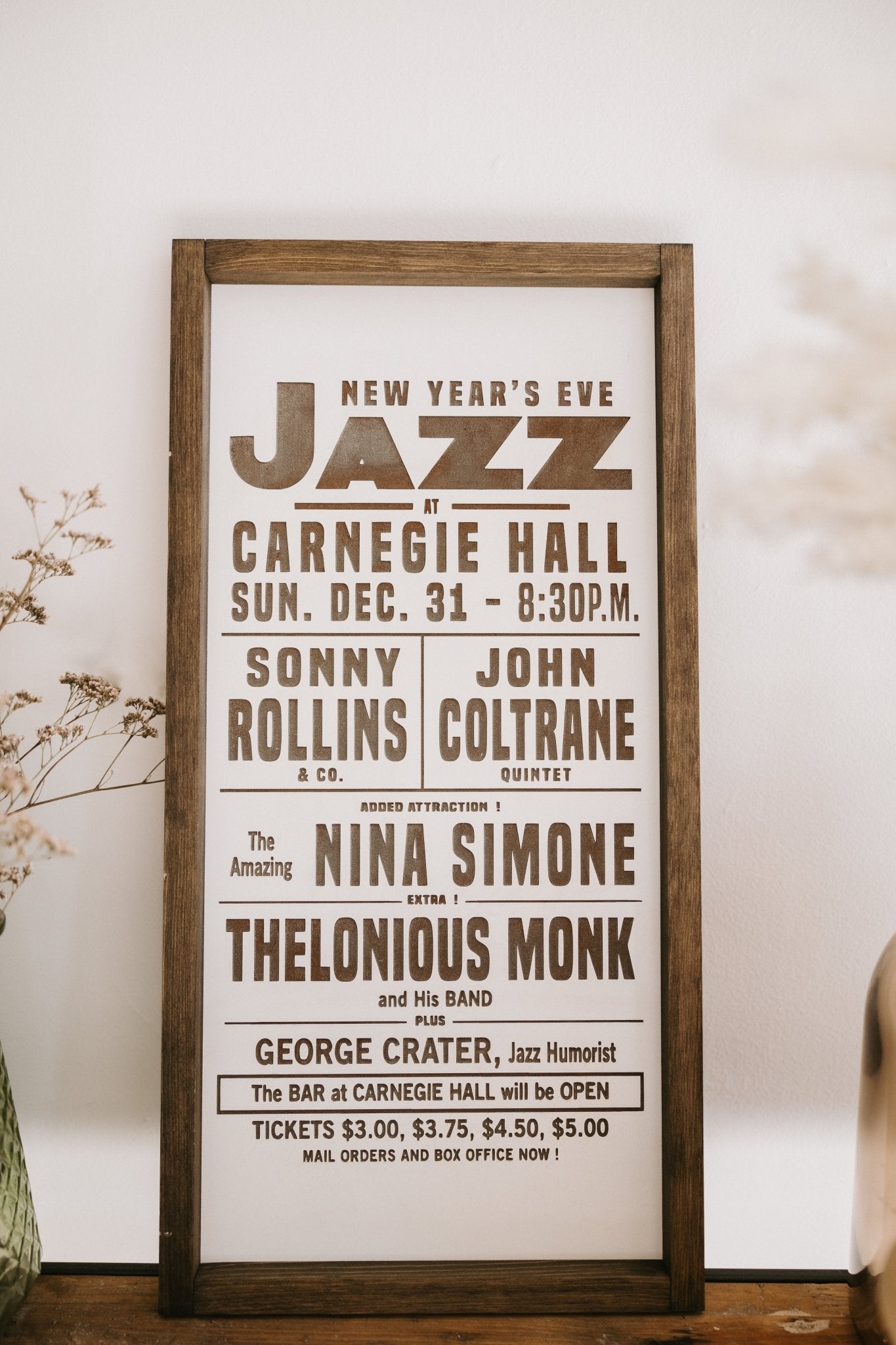 New Year’s Eve jazz wall art with concert poster design
