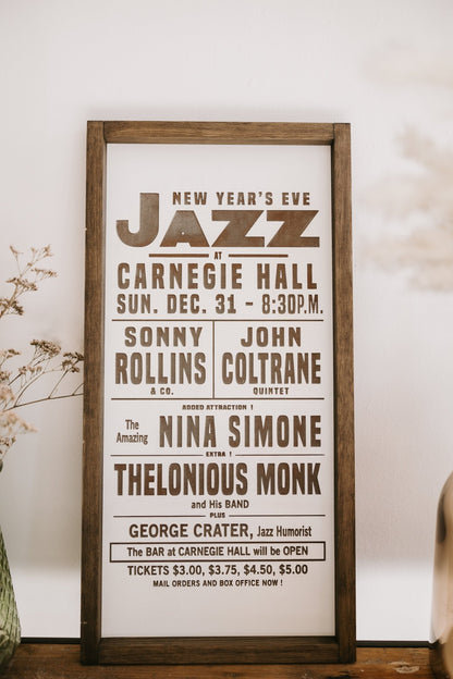 New Year’s Eve jazz wall art with concert poster design