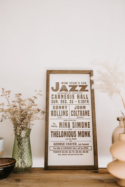 Laser etched jazz wall art featuring classic jazz artists